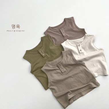 Aó 3 lỗ đóng cúc cổ chất vải thô mềm phong cách Hàn Quốc cho bé trai, bé gái mùa hè 9 Aó 3 lỗ đóng cúc cổ chất vải thô mềm phong cách Hàn Quốc cho bé trai, bé gái mùa hè 9