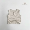Aó 3 lỗ đóng cúc cổ chất vải thô mềm phong cách Hàn Quốc cho bé trai, bé gái mùa hè 11