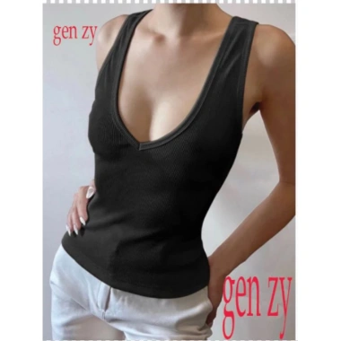 Áo ba lỗ cổ tim dáng dài thun gân Tâm, mua 2 tặng dây chuyền cao cấp, chỉ 19.430₫