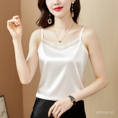 Áo ba lỗ không tay ren ngoại cỡ nữ - Hai dây satin mát mẻ, áo khoác lót trong