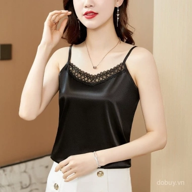 Áo ba lỗ không tay ren ngoại cỡ nữ - Hai dây satin mát mẻ, áo khoác lót trong