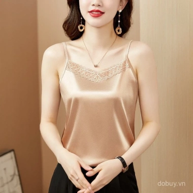 Áo ba lỗ không tay ren ngoại cỡ nữ - Hai dây satin mát mẻ, áo khoác lót trong