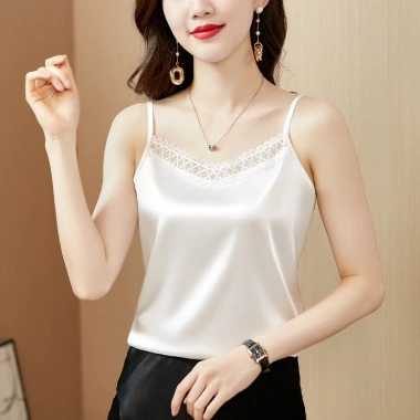 Áo ba lỗ không tay ren ngoại cỡ nữ - Hai dây satin mát mẻ, áo khoác lót trong
