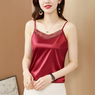 Áo ba lỗ không tay ren ngoại cỡ nữ - Hai dây satin mát mẻ, áo khoác lót trong