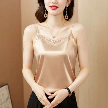 Áo ba lỗ không tay ren ngoại cỡ nữ - Hai dây satin mát mẻ, áo khoác lót trong