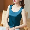 Áo ba lỗ không tay vải sa tanh ngoại cỡ nữ, cổ chữ V mùa hè sang trọng, thích hợp áo khoác và bộ xếp tầng - Giá 147.137₫ 4