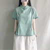 Áo blouse cài nút Trung Quốc, thêu cotton lanh, 210.189₫ - Trang phục châu Á nữ