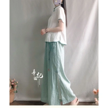Áo blouse cài nút Trung Quốc, thêu cotton lanh, 210.189₫ - Trang phục châu Á nữ