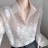 Áo blouse ren lụa thêu tay hiện đại cho phụ nữ mùa xuân 2.025, cổ đứng retro phong cách Trung Quốc dài