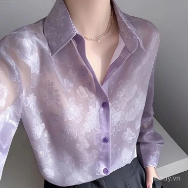 Áo blouse ren lụa thêu tay hiện đại cho phụ nữ mùa xuân 2.025, cổ đứng retro phong cách Trung Quốc dài