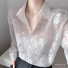 Áo blouse ren lụa thêu tay hiện đại cho phụ nữ mùa xuân 2.025, cổ đứng retro phong cách Trung Quốc dài 7