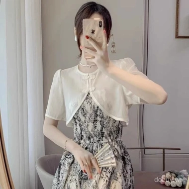 Áo bolero nữ Hàn Quốc tay ngắn màu trắng chiffon - Lý tưởng cho cô dâu, tiệc tối, giá ưu đãi 150.507 VNĐ