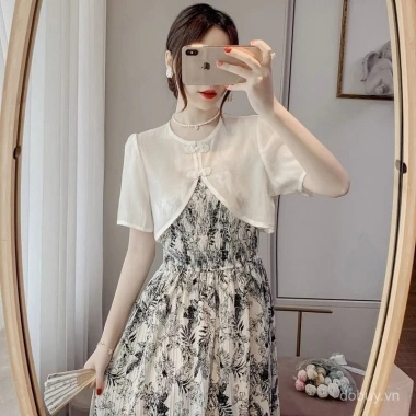 Áo bolero nữ Hàn Quốc tay ngắn màu trắng chiffon - Lý tưởng cho cô dâu, tiệc tối, giá ưu đãi 150.507 VNĐ