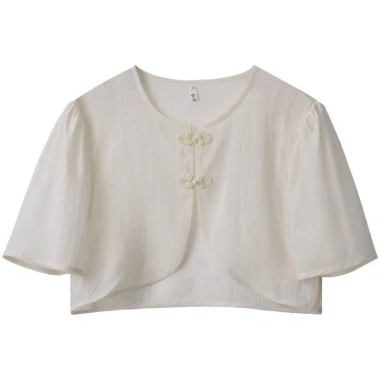 Áo bolero nữ Hàn Quốc tay ngắn màu trắng chiffon - Lý tưởng cho cô dâu, tiệc tối, giá ưu đãi 150.507 VNĐ