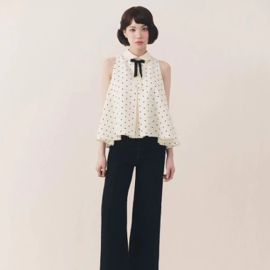 Áo chấm bi sát nách cổ sen phối nơ sang chảnh - Tiểu Thư New Era Fashion 132k 2