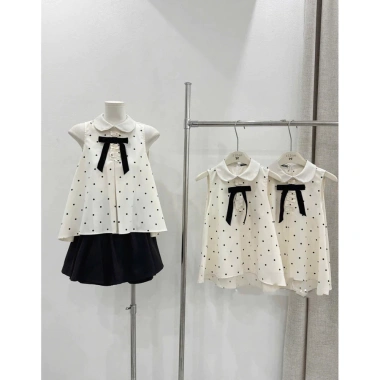 Áo chấm bi sát nách cổ sen phối nơ sang chảnh - Tiểu Thư New Era Fashion 132k 7
