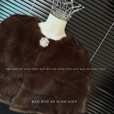 Áo choàng lông rái cá đính đá luxury sang trọng, mặc tiệc, FREE SZ, Quảng Châu cao cấp 5