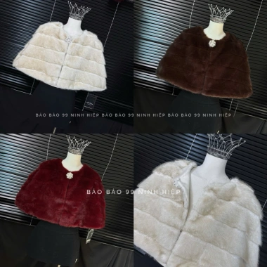 Áo choàng lông rái cá đính đá luxury sang trọng, mặc tiệc, FREE SZ, Quảng Châu cao cấp 7
