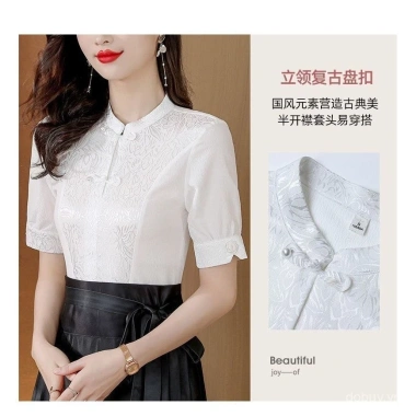 Áo chui đầu phong cách dân tộc Trung Hoa tay ngắn, nút trước mùa hè - Giá 340k 8