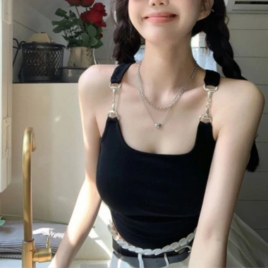 Ao cổ U 2 dây phối khoen cá tính, mút ngực, big size, giảm 17%, tặng dây chuyền cao cấp khi mua 2 sản phẩm