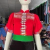 Áo cóm cổ đứng lụa Hàn đỏ tươi thổ cẩm, khít tay cộc - Giá ưu đãi 250k