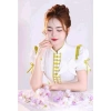 Áo cóm cổ đứng lụa hàn trắng nẹp xanh, riềm tay cộc, dây nơ - Giá chỉ 250.000đ 2