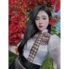 Áo cóm cổ đứng phi bóng trắng thổ cẩm nâu tay tơ 2 lớp - Giá chỉ 250.000 VND, ưu đãi đặc biệt cho trang phục dân tộc 5