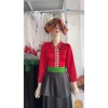 Áo cóm cổ đứng V lụa mềm đỏ đô nẹp đỏ tay dài in đá hoa đôi đỏ rễ cây giá 450.000đ 2