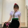 Áo cóm cổ sóng lụa hàn trắng tay cộc chun - Thiết kế dân tộc Thái, giá chỉ 200.000₫ 2