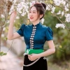 Áo cóm cổ sóng phi bóng xanh cổ vịt tay cộc - Đẹp dân tộc Thái, chỉ 200.000₫