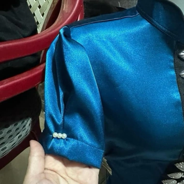 Áo cóm cổ sóng phi bóng xanh cổ vịt tay cộc - Đẹp dân tộc Thái, chỉ 200.000₫ 4