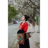 Áo cóm dân tộc thái cổ V lụa hàn đỏ tươi nẹp đỏ nơ tay dài (đá cổ) - Giá 250.000₫ 3