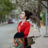 Áo cóm dân tộc thái cổ V lụa hàn đỏ tươi nẹp đỏ nơ tay dài (đá cổ) - Giá 250.000₫ 5