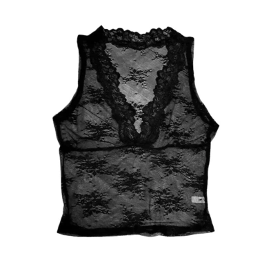 Áo Crop Top Backstreet ren viền cổ chữ V thêu hoa lưới không tay gợi cảm mùa hè 10