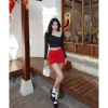 Ao Croptop Khoét Lệch Vai Tay Dài Lộ Xương Quai Xanh Siết Eo Tặng Dây Chuyền Khi Mua 2
