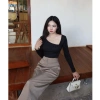 Ao Croptop Khoét Lệch Vai Tay Dài Lộ Xương Quai Xanh Siết Eo Tặng Dây Chuyền Khi Mua 2 5