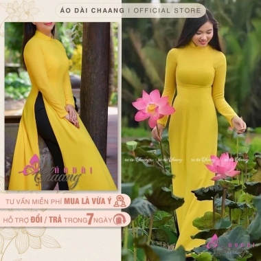 Áo dài 4 tà truyền thống CHAANG May sẵn vàng cúc, vải lụa, giá ưu đãi 309.654 VND 2