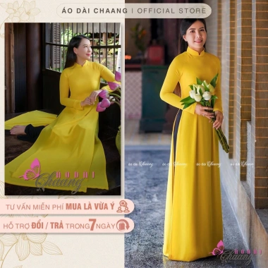 Áo dài 4 tà truyền thống CHAANG May sẵn vàng cúc, vải lụa, giá ưu đãi 309.654 VND 7