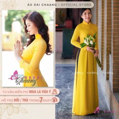 Áo dài 4 tà truyền thống CHAANG May sẵn vàng cúc, vải lụa, giá ưu đãi 309.654 VND 8