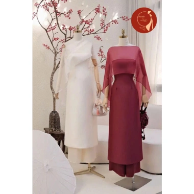 Áo dài cách tân cúp ngực phối choàng vai siêu sang - Linn chỉ 470.000₫