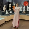 Áo dài cách tân dáng xuông gấm hoa hồng pastel, may sẵn kèm quần Tết - Giá ưu đãi 275k