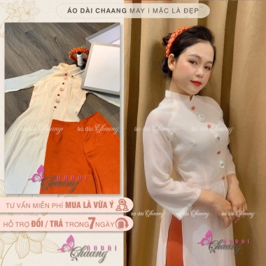 Áo Dài Cách Tân Nữ 4 Tà Xẻ Đính Hoa Cúc Lụa Tơ Da Hồng Gạch Cổ Vuông Tay Lỡ Dự Tiệc Lễ Tết