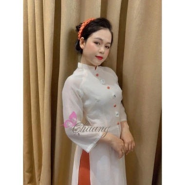 Áo Dài Cách Tân Nữ 4 Tà Xẻ Đính Hoa Cúc Lụa Tơ Da Hồng Gạch Cổ Vuông Tay Lỡ Dự Tiệc Lễ Tết 6
