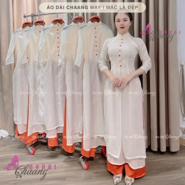 Áo Dài Cách Tân Nữ 4 Tà Xẻ Đính Hoa Cúc Lụa Tơ Da Hồng Gạch Cổ Vuông Tay Lỡ Dự Tiệc Lễ Tết 7