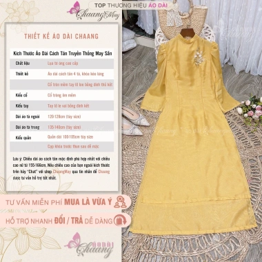 Áo dài cách tân nữ Uyển Thy Chaang May sẵn lụa tơ 4 tà lệch họa tiết ngọc đẹp dự tiệc lễ tết ADC088