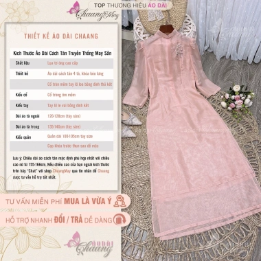 Áo dài cách tân nữ Uyển Thy Chaang May sẵn lụa tơ 4 tà lệch họa tiết ngọc đẹp dự tiệc lễ tết ADC088