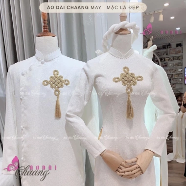 Áo dài cặp đôi Chaang May vải gấm họa tiết đồng tiền - Thiết kế sang trọng, đẹp cho tiệc cưới lễ tết ADC125, chất liệu cao cấp, giá ưu đãi