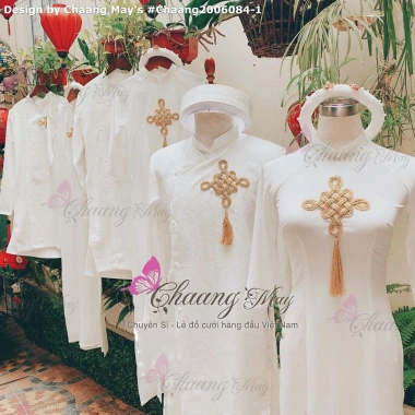 Áo dài cặp đôi Chaang May vải gấm họa tiết đồng tiền - Thiết kế sang trọng, đẹp cho tiệc cưới lễ tết ADC125, chất liệu cao cấp, giá ưu đãi