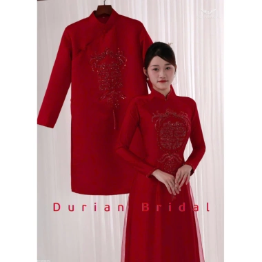Áo Dài Cưới Đỏ Kết Song Hỷ cho Cô Dâu - Tay Dài, Phom Truyền Thống Durian AC014 Giá 729k 6