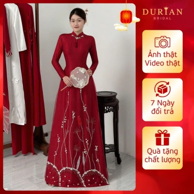 Áo Dài Đính Hôn Cô Dâu Đỏ Trắng Durian Cổ V 2cm Tay Dài Giá Ưu Đãi 875k